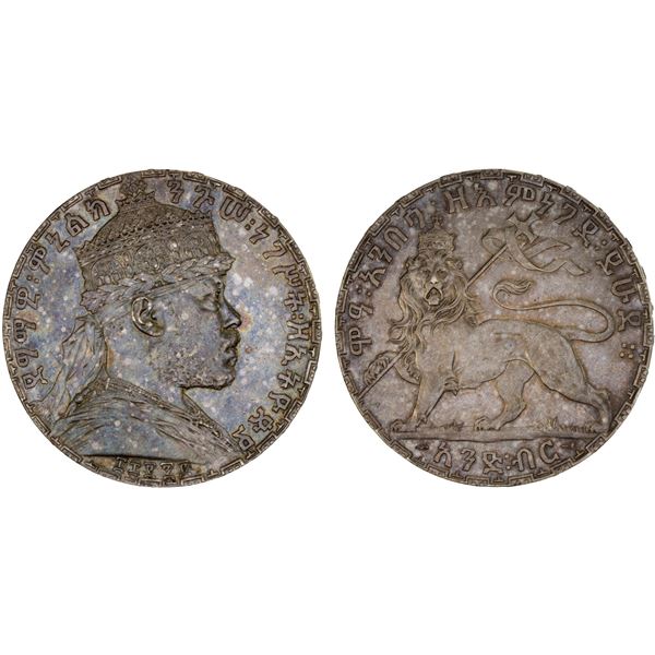 ETHIOPIA: Menelik II, 1889-1913, AR birr, EE1892 (1900), Choice AU