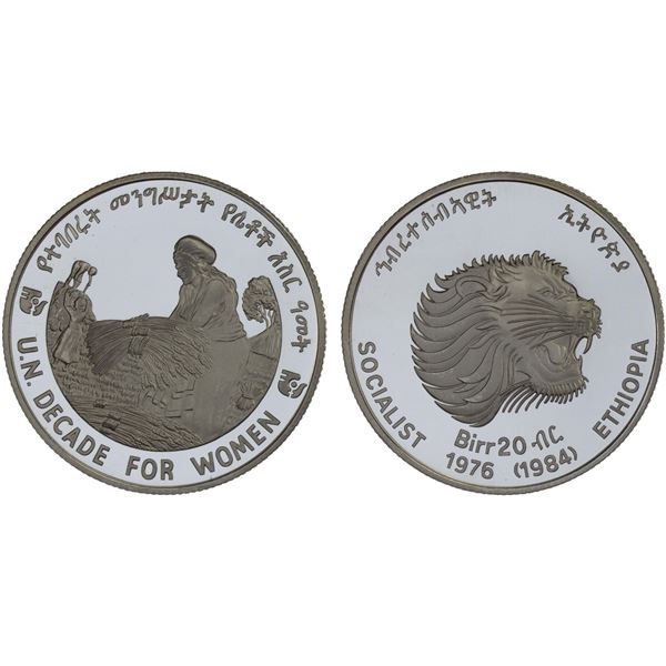 ETHIOPIA: People's Democratic Republic, AR 20 birr, 1984/EE1976, Proof