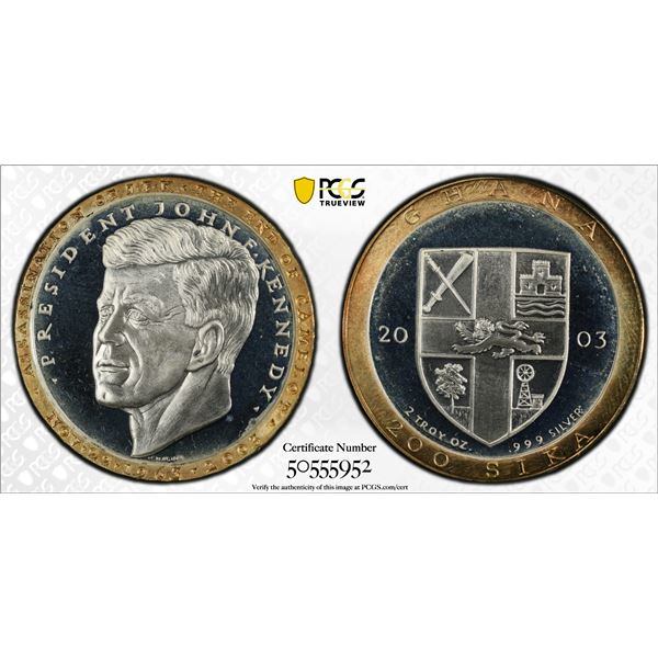 GHANA: Republic, AR 200 sika, 2003, PCGS Proof 67 DCAM