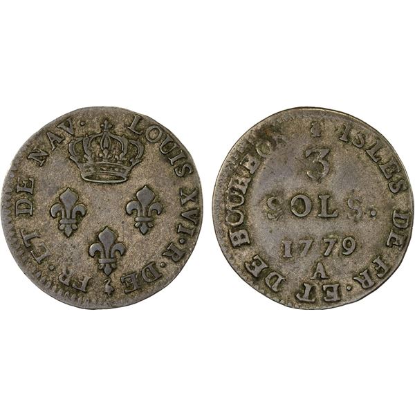 MAURITIUS: French Colony, BI 3 sols, 1779-A, VF-XF