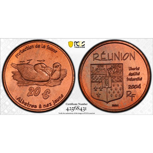 RÉUNION: Fantasy Issues, AE 20 euro, 2004, PCGS MS66 RD