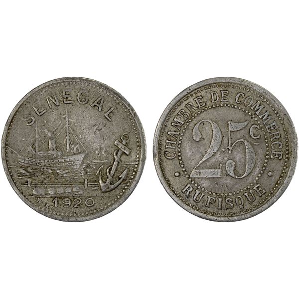 SENEGAL: French Colony, aluminum 25 centimes, 1920, VF-XF