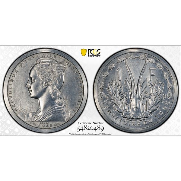 TOGO: French Colony, 1 franc, 1948, PCGS Specimen 63