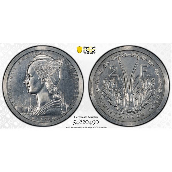 TOGO: French Colony, 2 francs, 1948, PCGS Specimen 62