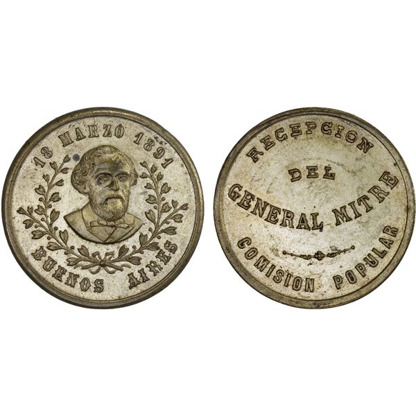 ARGENTINA: Republic, AE medal (24.26g), 1891, AU