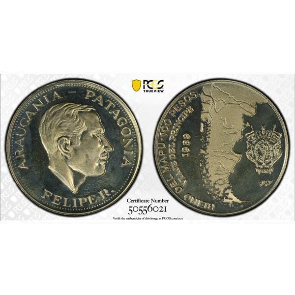 ARAUCANIA AND PATAGONIA: Felipe I, 1952-2014, 100 pesos, 1989, PCGS Proof 66 CAM