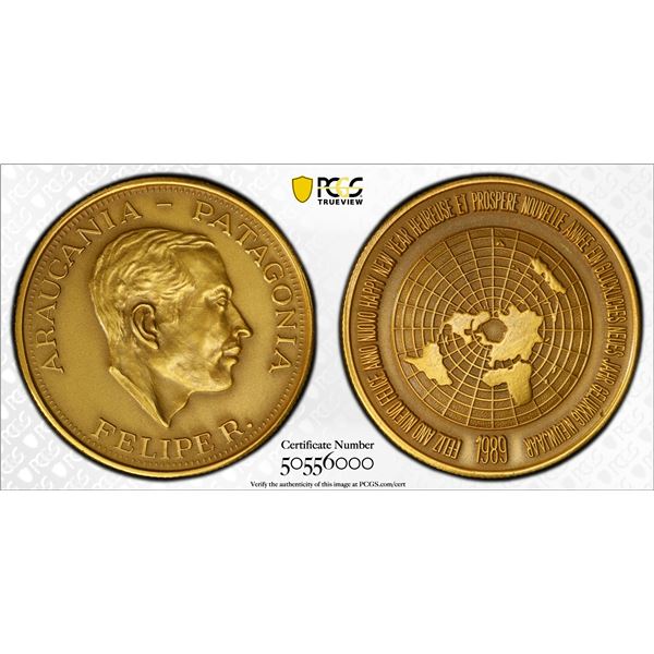 ARAUCANIA AND PATAGONIA: Felipe I, 1952-2014, 1 soberano, 1989, PCGS Specimen 64