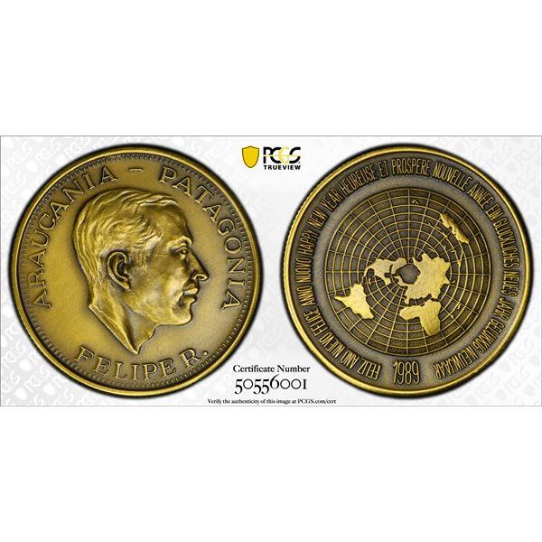 ARAUCANIA AND PATAGONIA: Felipe I, 1952-2014, 1 soberano, 1989, PCGS Specimen 64