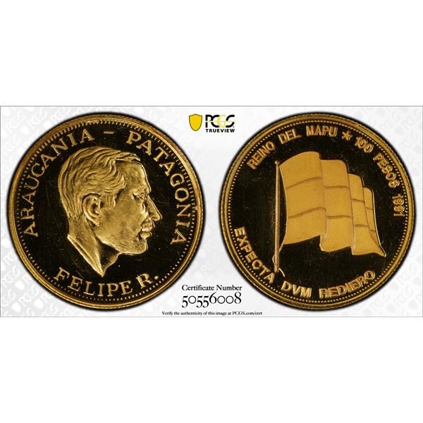 ARAUCANIA AND PATAGONIA: Felipe I, 1952-2014, 100 pesos, 1991, PCGS Specimen 65