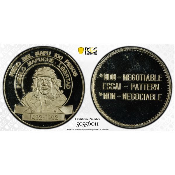 ARAUCANIA AND PATAGONIA: Felipe I, 1952-2014, 100 pesos, 1992, PCGS Specimen 67