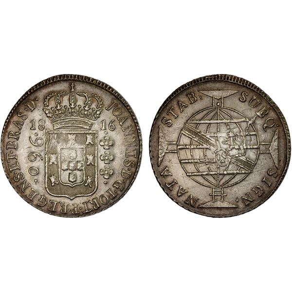 BRAZIL: Joao, as Prince Regent, 1799-1818, AR 960 reis, 1816-B, XF-AU