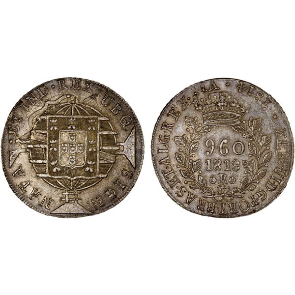 BRAZIL: Joao VI, 1818-1822, AR 960 reis, 1818-R, XF-AU