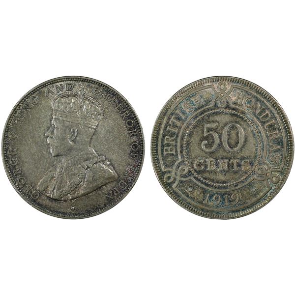 BRITISH HONDURAS: George V, 1910-1936, AR 50 cents, 1919, PCGS AU55