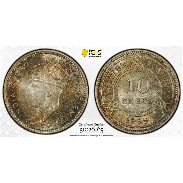 BRITISH HONDURAS: George VI, 1936-1952, AR 10 cents, 1939, PCGS MS66
