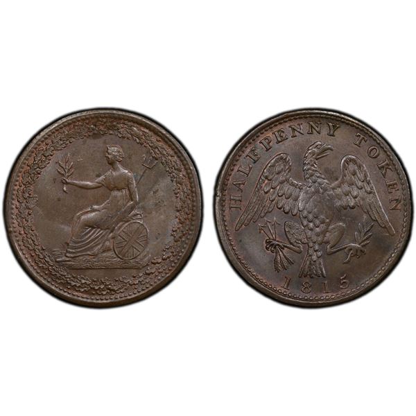 LOWER CANADA: AE 1/2 penny token, 1815, PCGS MS63 BN