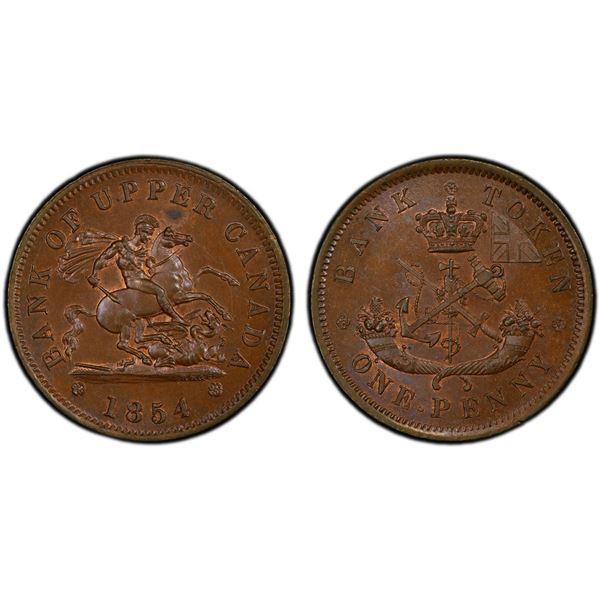 UPPER CANADA: AE penny token, 1854, PCGS MS63 BN