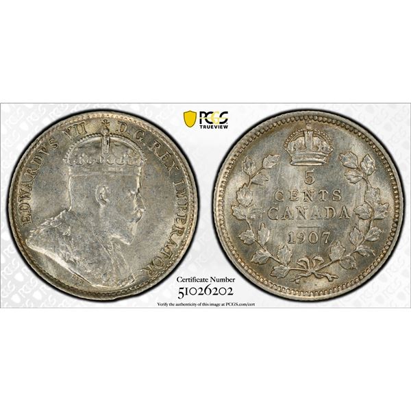 CANADA: Edward VII, 1901-1910, AR 5 cents, 1907, PCGS MS62