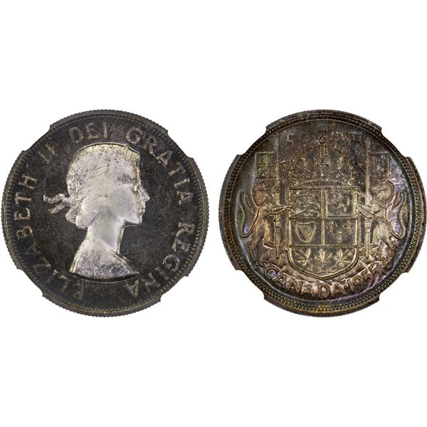 CANADA: Elizabeth II, 1952-2022, AR 50 cents, 1955, NGC ProofLike Unc 67