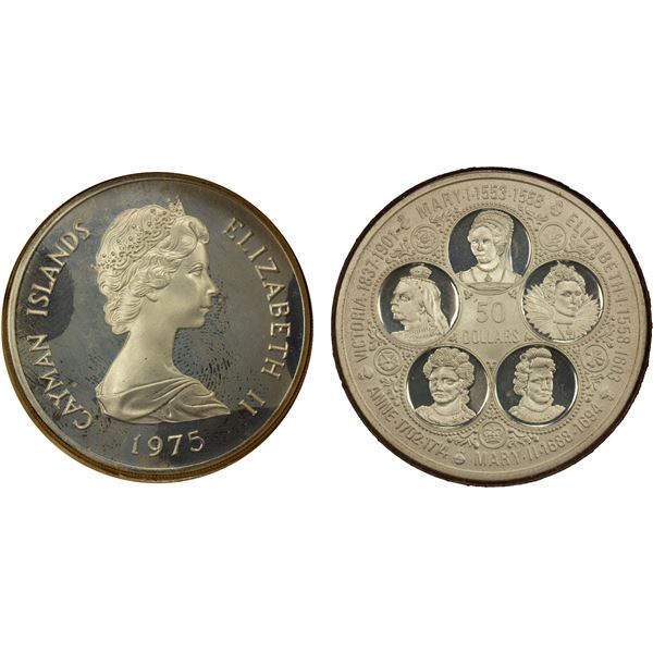 CAYMAN ISLANDS: Elizabeth II, 1952-2022, AR 50 dollars, 1975, Proof