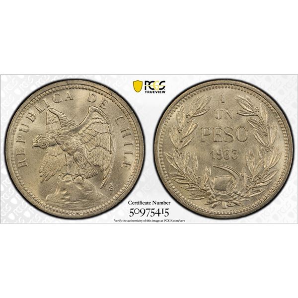 CHILE: Republic, 1 peso, 1933-So, PCGS MS67