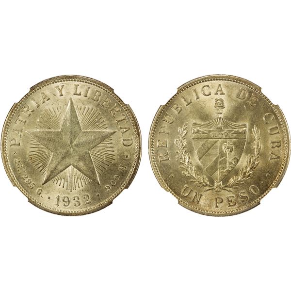 CUBA: Republic, AR peso, 1932, NGC MS63