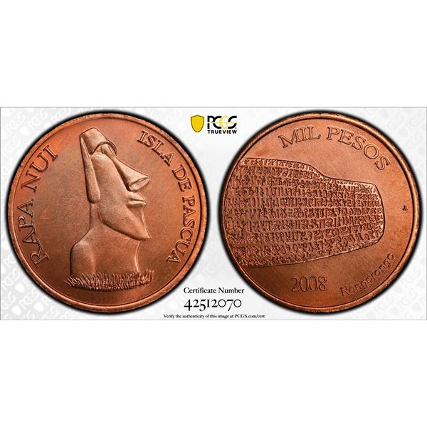 EASTER ISLAND: Rapa Nui, AE 1000 pesos, 2008, PCGS MS66 RB