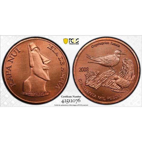 EASTER ISLAND: Rapa Nui, AE 50,000 pesos, 2008, PCGS MS67 RD