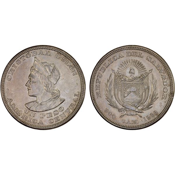 EL SALVADOR: Republic, AR peso (colon), 1909 C.A.M., XF