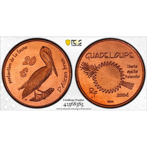 GUADELOUPE: Fantasy Issues, AE 20 euro, 2004, PCGS MS66 RD