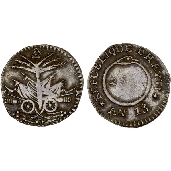 HAITI: Western Republic, AR 25 centimes, AN 13 (1816), VF