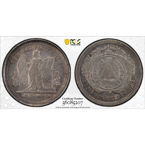 HONDURAS: Republic, AR 25 centavos, 1892/81, PCGS EF45