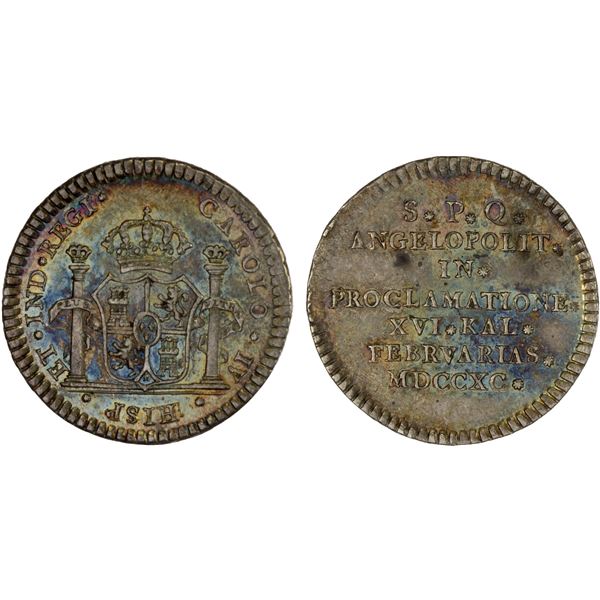 MEXICO: Puebla de Los Ángeles, AR proclamation medal (3.38g), 1790, AU