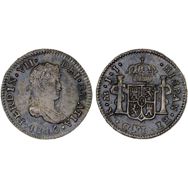 MEXICO: Fernando VII, 1808-1821, AR 1/2 real, 1816-Mo, Unc