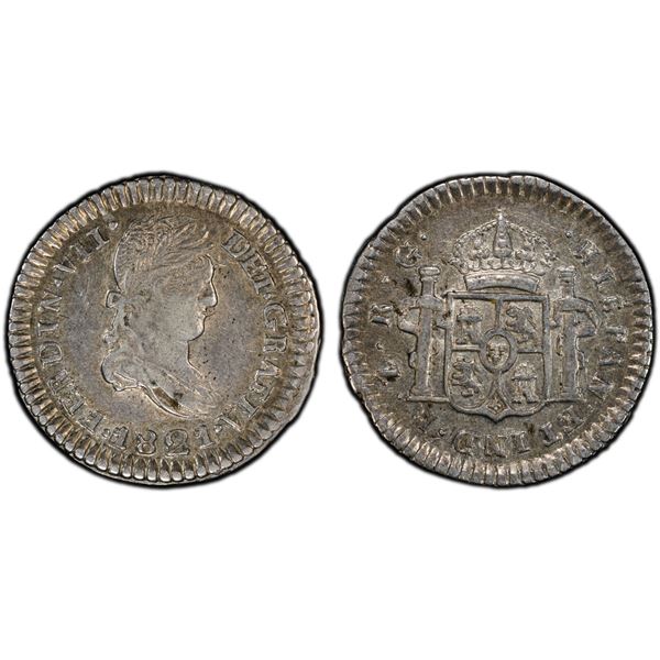 MEXICO: Fernando VII, 1808-1821, AR 1/2 real, 1821-Z, PCGS AU53
