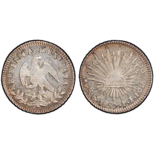 MEXICO: Republic, AR 1/2 real, 1857-Go, PCGS MS64 PL
