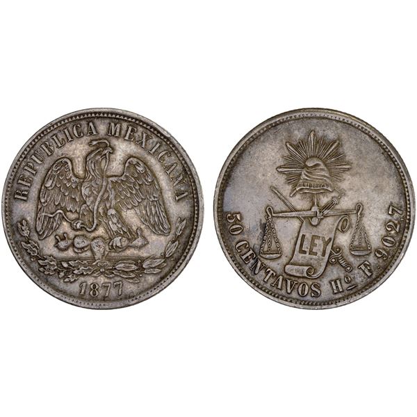MEXICO: Republic, AR 50 centavos, 1877-Ho, VF-XF
