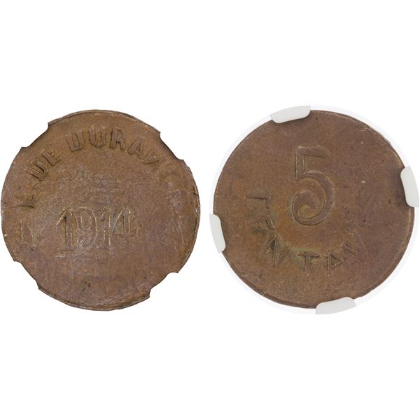 MEXICO: Revolutionary Issue, AE 5 centavos, Durango, 1915, NGC AU55 BN