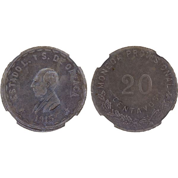 MEXICO: Revolutionary Issue, AE 20 centavos, Oaxaca, 1915, NGC MS62 BN