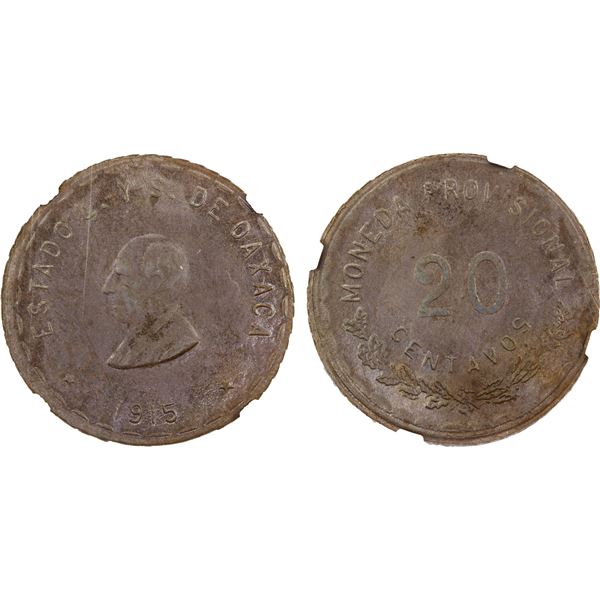 MEXICO: Revolutionary Issue, AE 20 centavos, Oaxaca, 1915, NGC MS63 BN