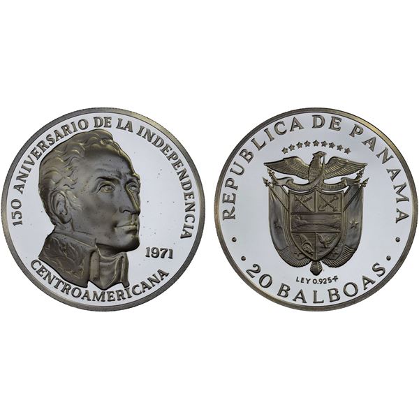 PANAMA: Republic, AR 20 balboas, 1971, Choice Proof