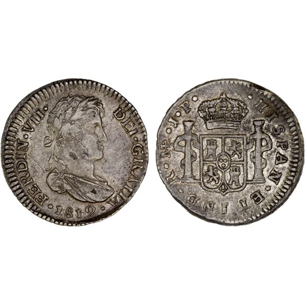 PERU: Fernando VII, 1808-1822, AR 1/2 real, 1812-LIMAE, XF