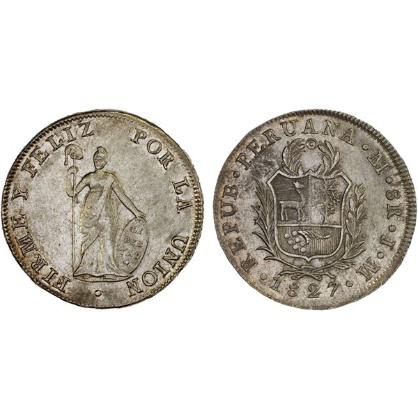 PERU: Republic, AR 8 reales, 1827-LIMAE, XF