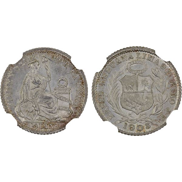 PERU: Republic, AR 1/2 dinero, Lima, 1903, NGC MS66