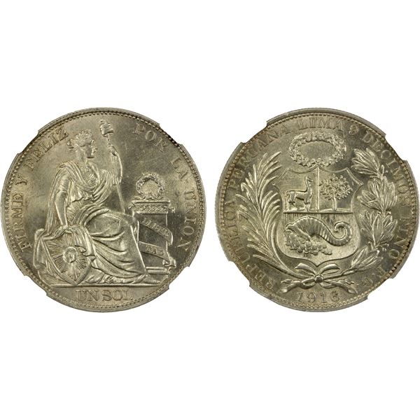 PERU: Republic, AR sol, Lima, 1916, NGC MS62