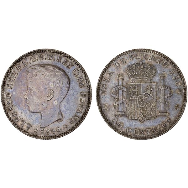 PUERTO RICO: Alfonso XIII, 1886-1931, AR 40 centavos, 1895, VF-XF
