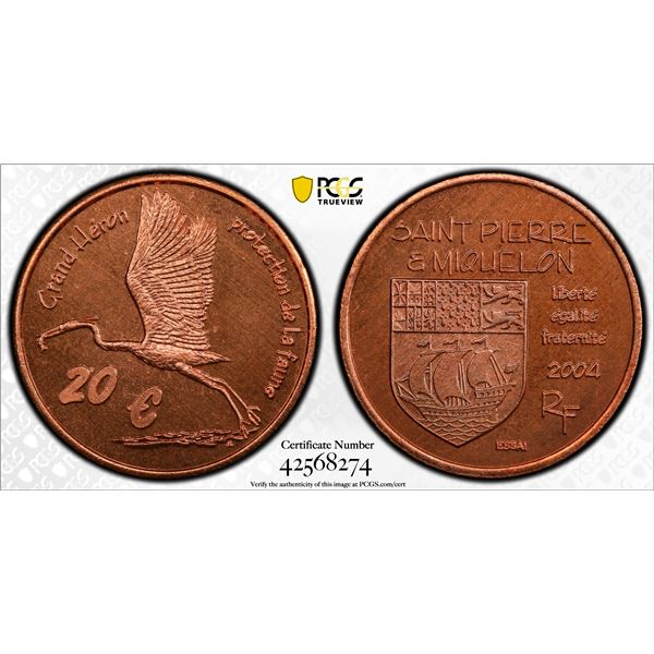 ST. PIERRE & MIQUELON: Fantasy Issues, AE 20 euro, 2004, PCGS MS67 RB