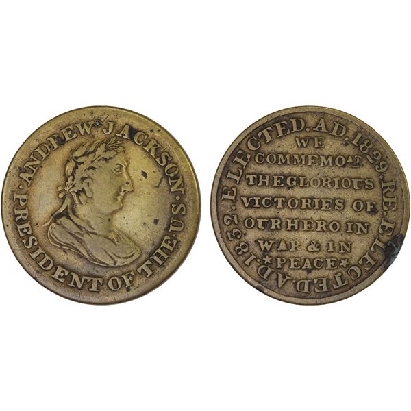 UNITED STATES: AE token (6.32g), "1829", VG-F