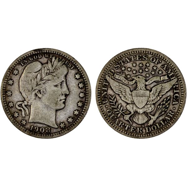 UNITED STATES: AR quarter, 1908-S, F-VF