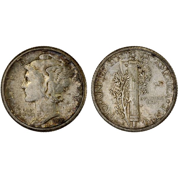 UNITED STATES: AR dime, 1925-S, XF-AU