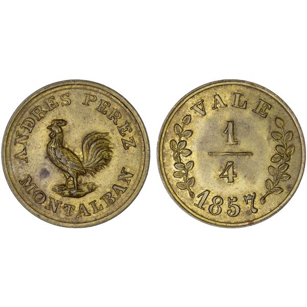 VENEZUELA: Republic, token (1.86g), 1857, AU